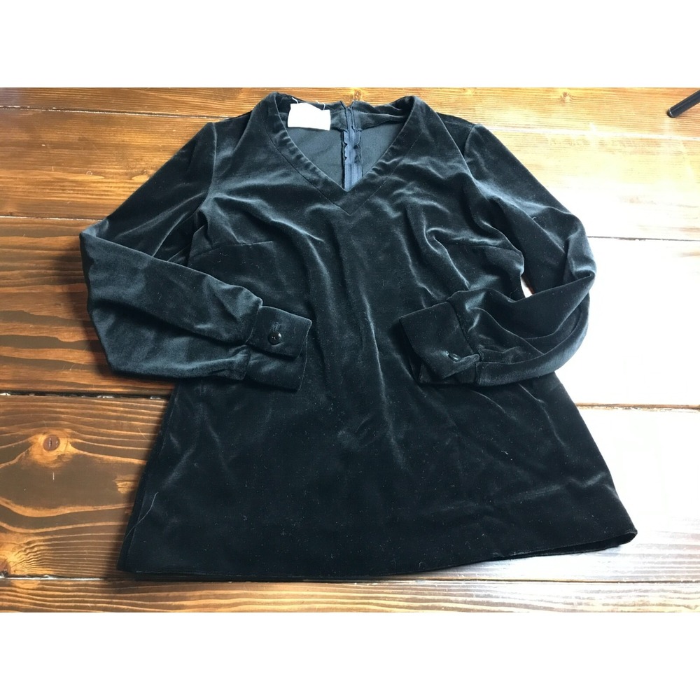 Butte Knit Shirt, Women's Size 12, Black, Vintage, Velvet, Long Sleeve, V-neck